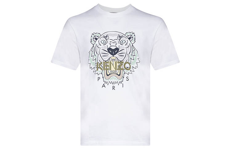 KENZO Classic Tiger Head T Shirts Men's White Crew Neck Moderate
