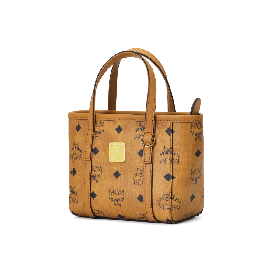 MCM Toni Visetos Mini Leather Shopper Tote Bag Women's Brown