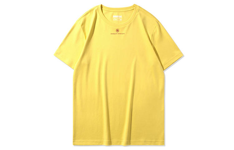 Li-Ning Li Ning T Shirts Men's Milk Candies Yellow Crew Neck Moderate Straight Fit