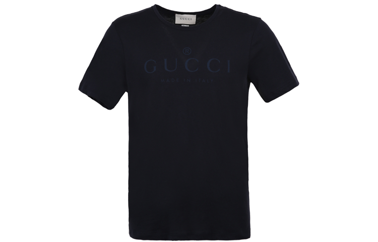 GUCCI T Shirts Men's Navy Blue Crew Neck Moderate Straight Fit