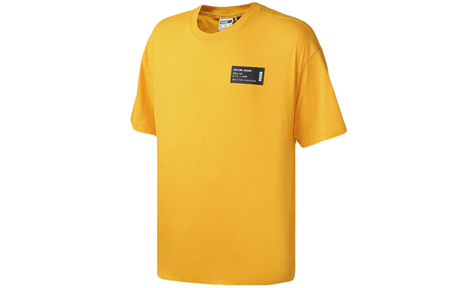 PUMA T Shirts Men's Yellow Crew Neck Moderate Straight Fit
