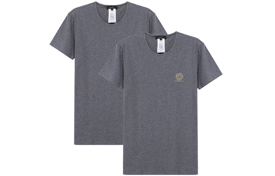 VERSACE T Shirts Men's Dark Gray Crew Neck Moderate Straight Fit