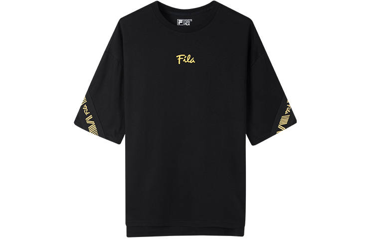 FILA Drop Shoulder Sleeve T Shirt Unisex Black