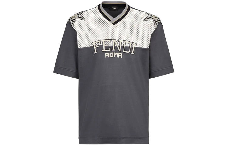 FENDI FENDI T Shirts Men's Gray V Neck Moderate Straight Fit
