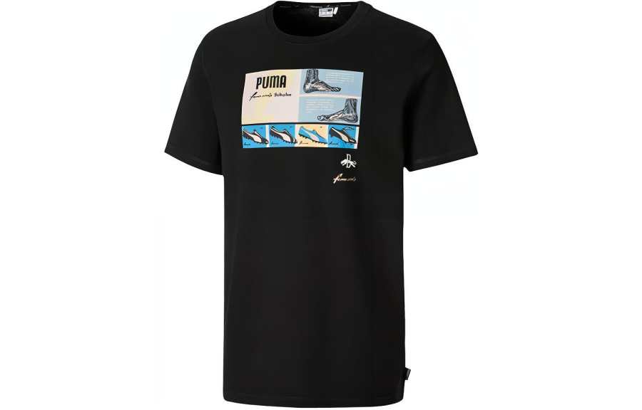 PUMA T Shirts Men's Black Crew Neck Moderate Straight Fit