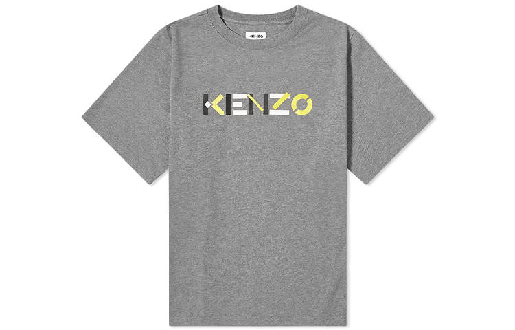 KENZO Letter Logo T Shirts Men's Gray Crew Neck Moderate Straight Fit