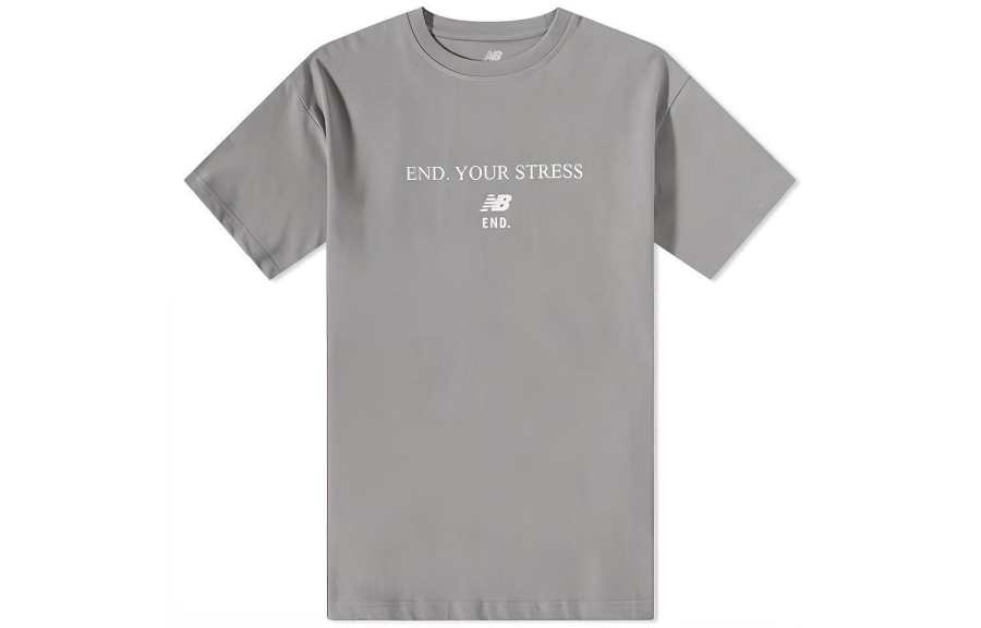 New Balance New Balance T Shirts Men's Gray Crew Neck Moderate Straight Fit
