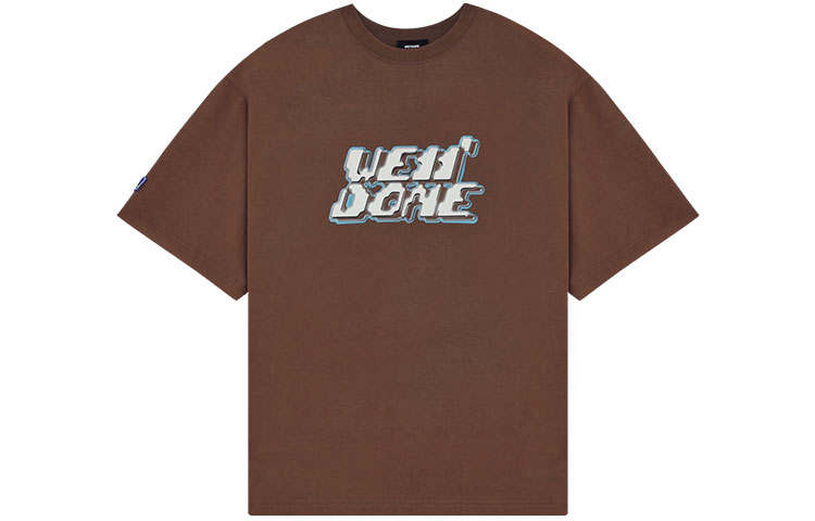 WE11DONE T Shirts Unisex Brown Crew Neck Moderate Straight Fit