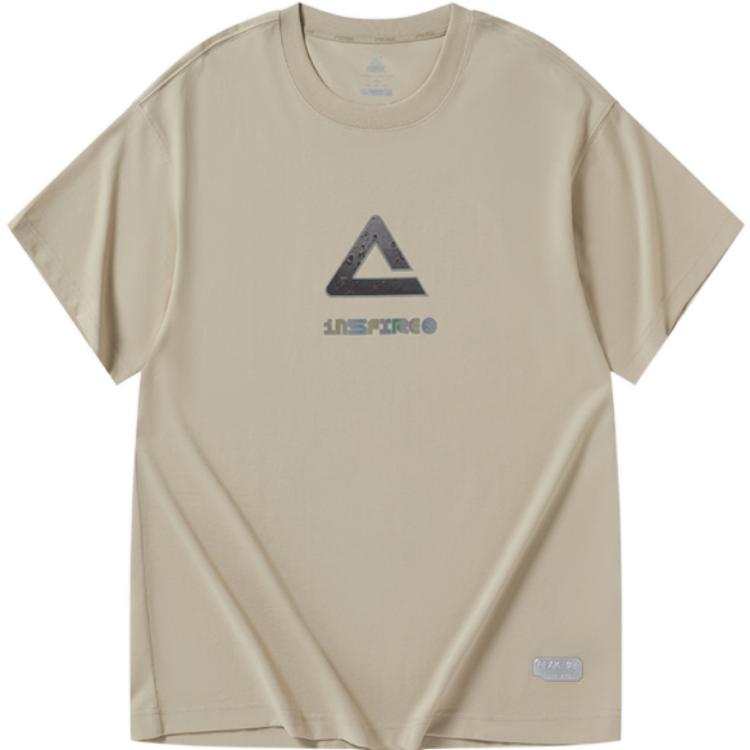 PEAK T Shirts Men's Earth Khaki Crew Neck Moderate Straight Fit