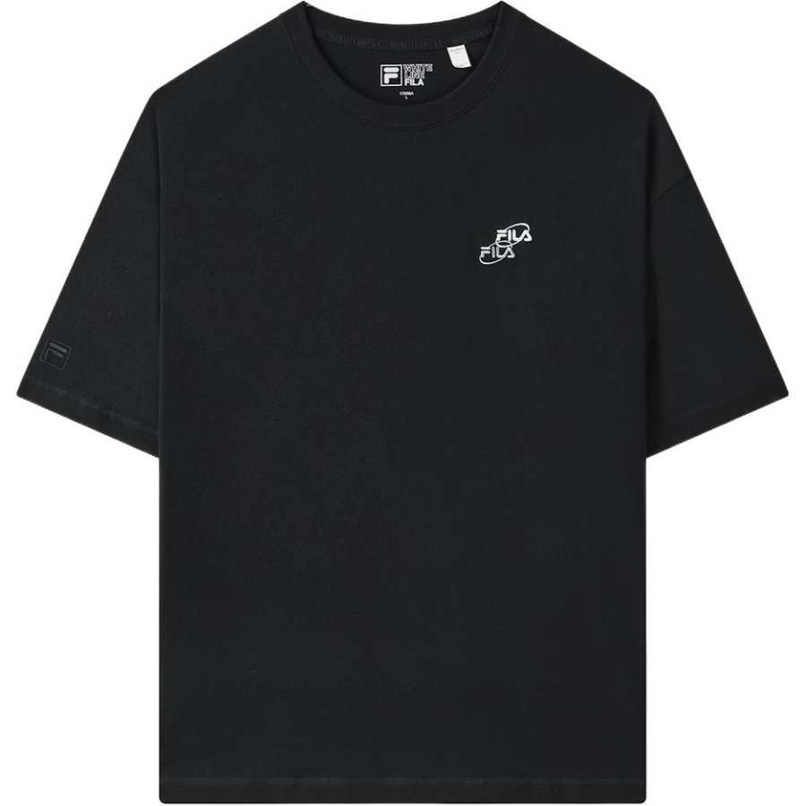 FILA Drop Shoulder Sleeve T-Shirt Unisex Jet Black