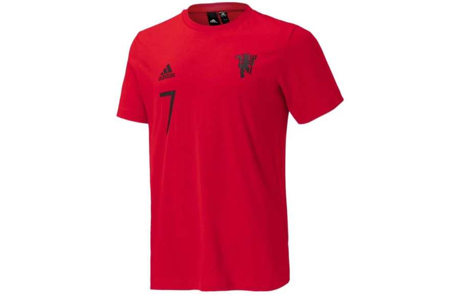 Adidas Adidas Manchester United T Shirts Men's Red Crew Neck Moderate Straight Fit