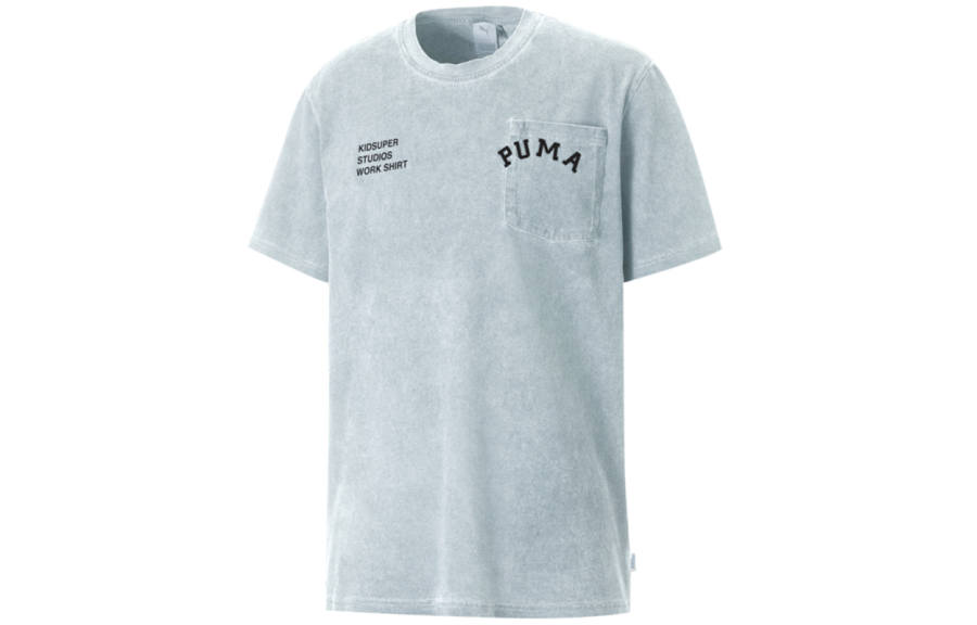 PUMA T Shirts Men's Light Gray Crew Neck Moderate