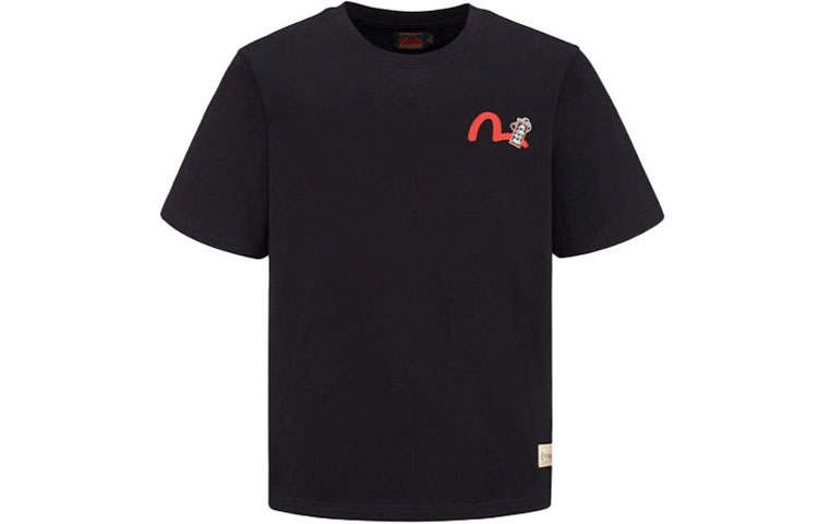EVISU T Shirts Men's Black Crew Neck Moderate Straight Fit