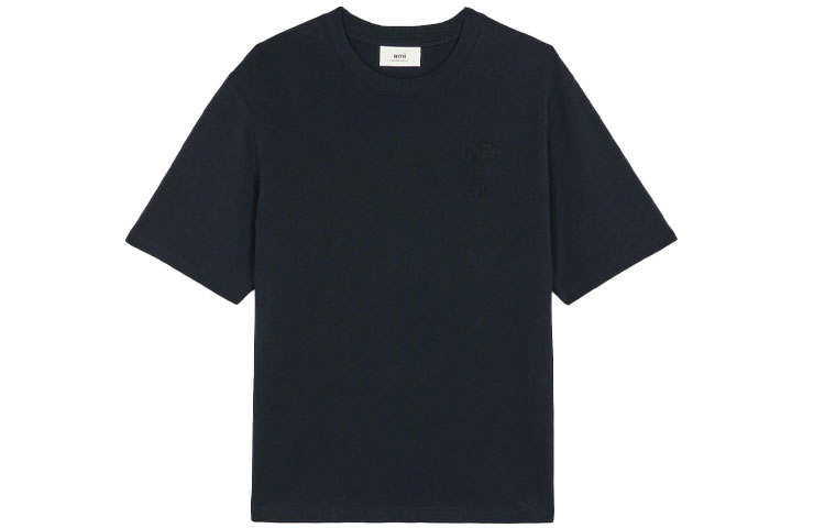 AMIPARIS T Shirts Men's Marine Blue Crew Neck Moderate Straight Fit