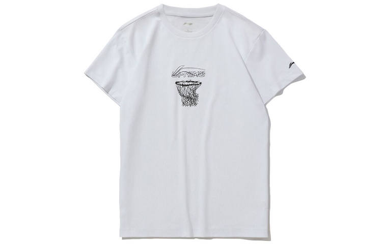 Li-Ning Li Ning Sports Basketball Collection T Shirts Men's White Crew Neck Moderate Straight Fit
