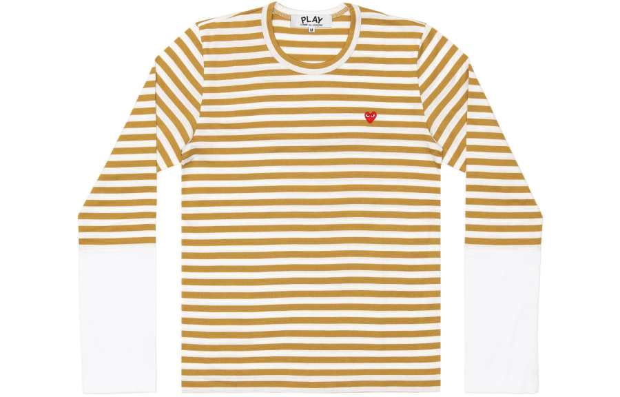 CDG Play T Shirts Men's Mustard Yellow Crew Neck Moderate