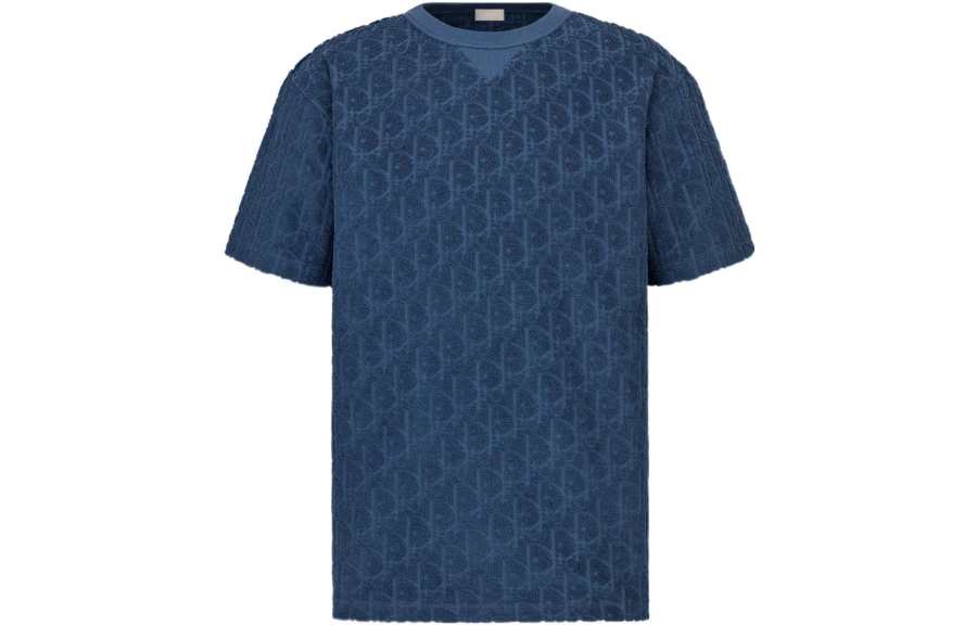 DIOR T Shirts Men's Blue Crew Neck Moderate Straight Fit
