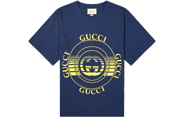 GUCCI T Shirts Men's Dark Blue Crew Neck Moderate