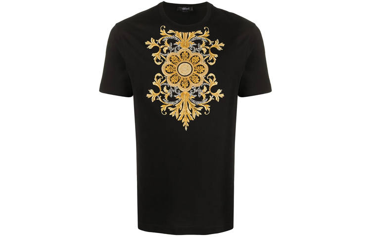 VERSACE T Shirts Men's Black Crew Neck Moderate Straight Fit