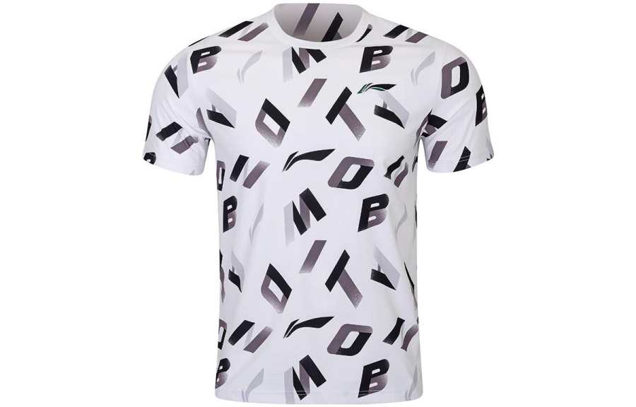 Li-Ning Li Ning T Shirts Men's White Crew Neck Moderate Straight Fit