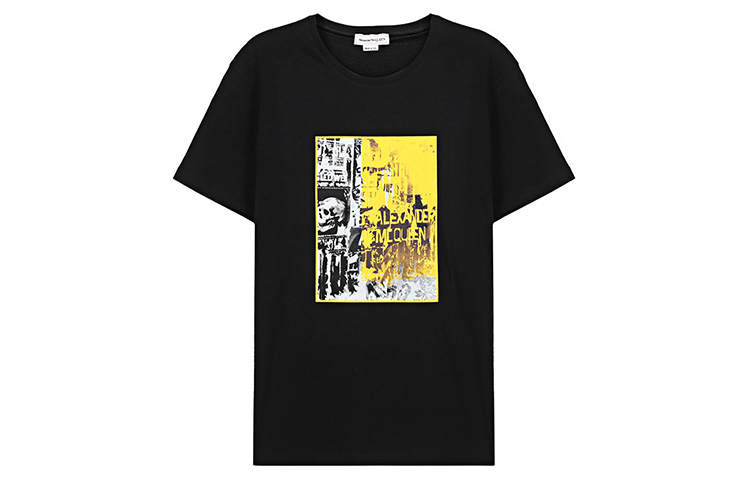 Alexander McQueen T Shirts Men's Black Crew Neck Moderate Straight Fit