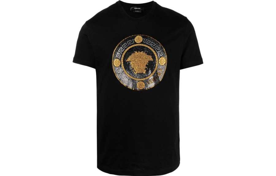 VERSACE T Shirts Men's Black Crew Neck Moderate Straight Fit