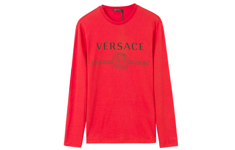 VERSACE T Shirts Unisex Red Crew Neck Moderate Straight Fit