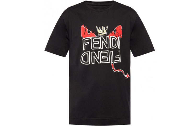 FENDI T Shirts Men's Black Crew Neck Moderate Straight Fit