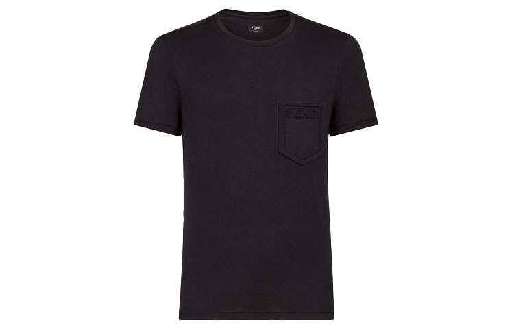 FENDI T Shirts Men's Black Crew Neck Moderate Straight Fit