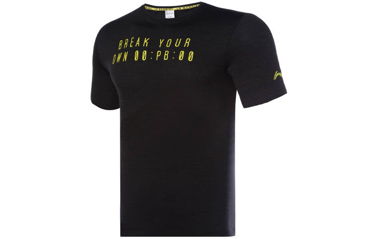 Li-Ning Li Ning Running Collection Running T Shirts Men's Black Crew Neck Moderate Straight Fit