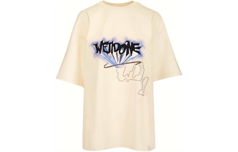 WE11DONE T Shirts Unisex Ivory White Crew Neck Moderate Straight Fit
