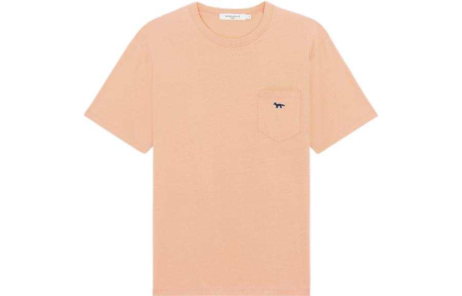 Maison Kitsune T Shirts Men's Soft Orange Crew Neck Moderate Straight Fit