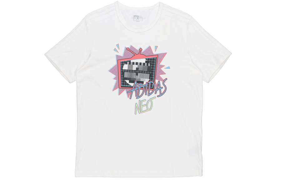 Adidas Neo T Shirts Men's White Crew Neck Moderate Straight Fit