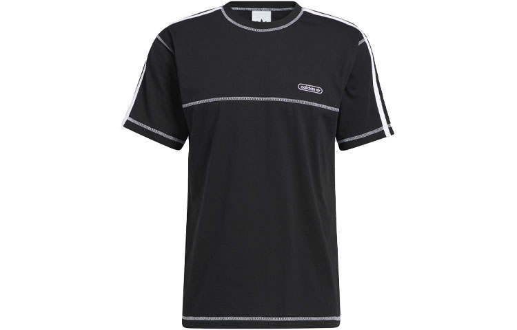 Adidas Originals CNTRST STITCH T Shirts Men's Black Crew Neck Moderate Straight Fit