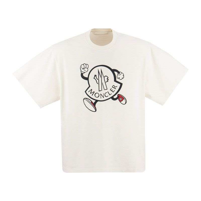 Moncler T Shirts Men's Ecru Crew Neck Moderate Straight Fit