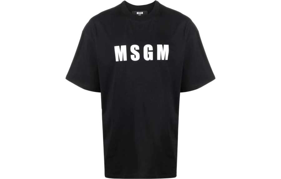 MSGM MSGM T Shirts Men's Black Crew Neck Moderate Straight Fit