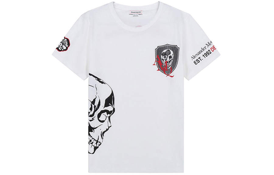 Alexander McQueen T Shirts Men's White Crew Neck Moderate Straight Fit