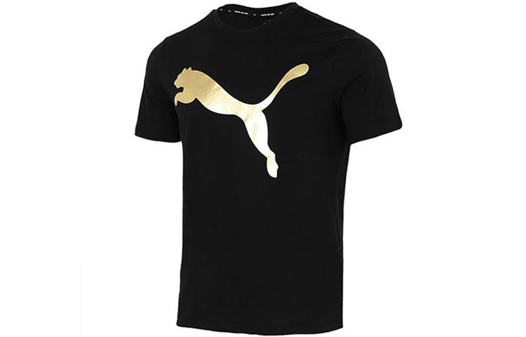 PUMA T Shirts Men's Black Crew Neck Moderate Straight Fit