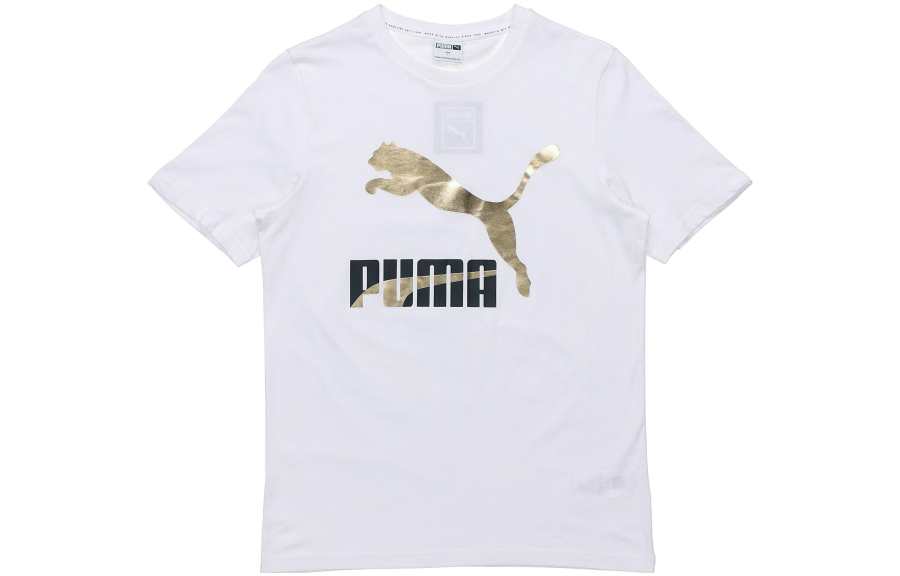 PUMA T Shirts Men's White Crew Neck Moderate Straight Fit