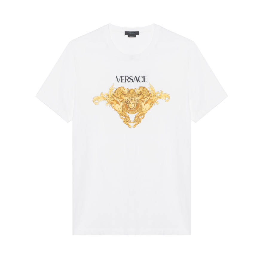 VERSACE T Shirts Men's White Crew Neck Moderate Straight Fit