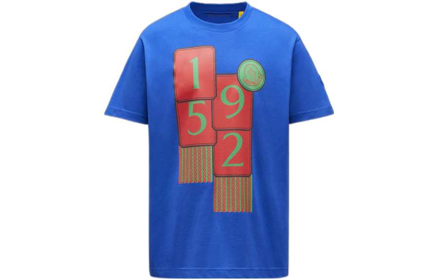 MONCLER GENIUS T Shirts Men's Blue Crew Neck Moderate Straight Fit