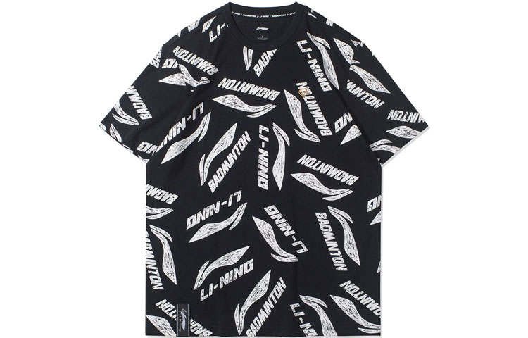 Li-Ning Li Ning T Shirts Men's Black Crew Neck Moderate Straight Fit