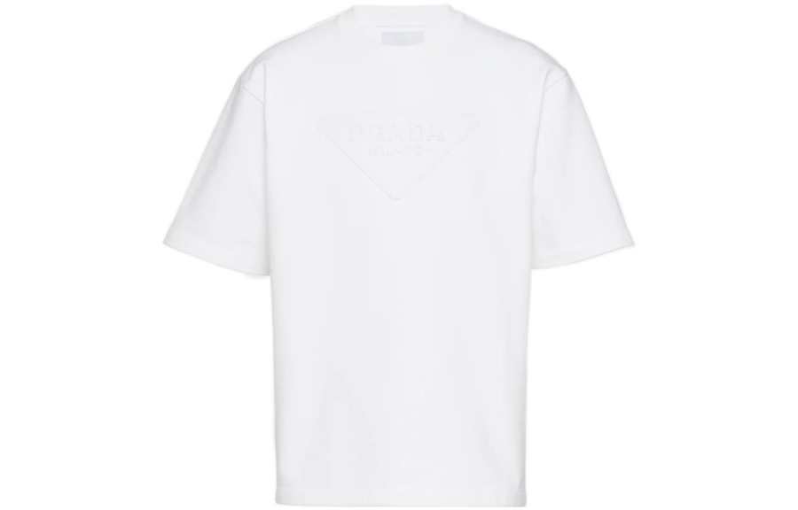 PRADA PRADA T Shirts Men's White Crew Neck Moderate Straight Fit