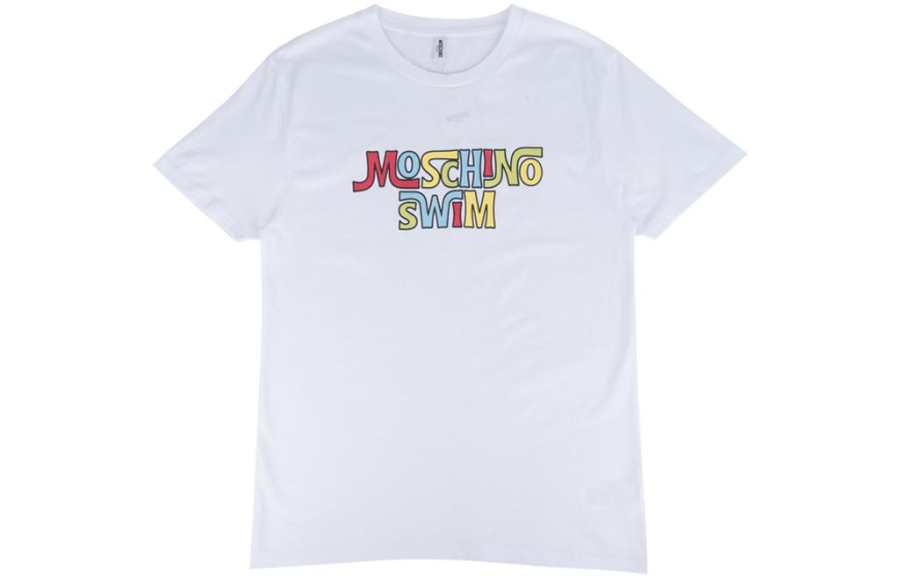 MOSCHINO T Shirts Men's White Crew Neck Moderate Straight Fit