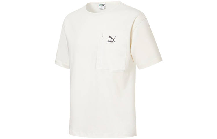 PUMA FLORID SUMMER T Shirts Unisex Ecru Crew Neck Moderate Straight Fit