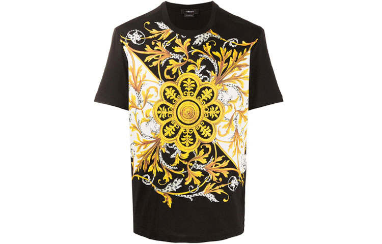 VERSACE T Shirts Men's Black Crew Neck Moderate Straight Fit