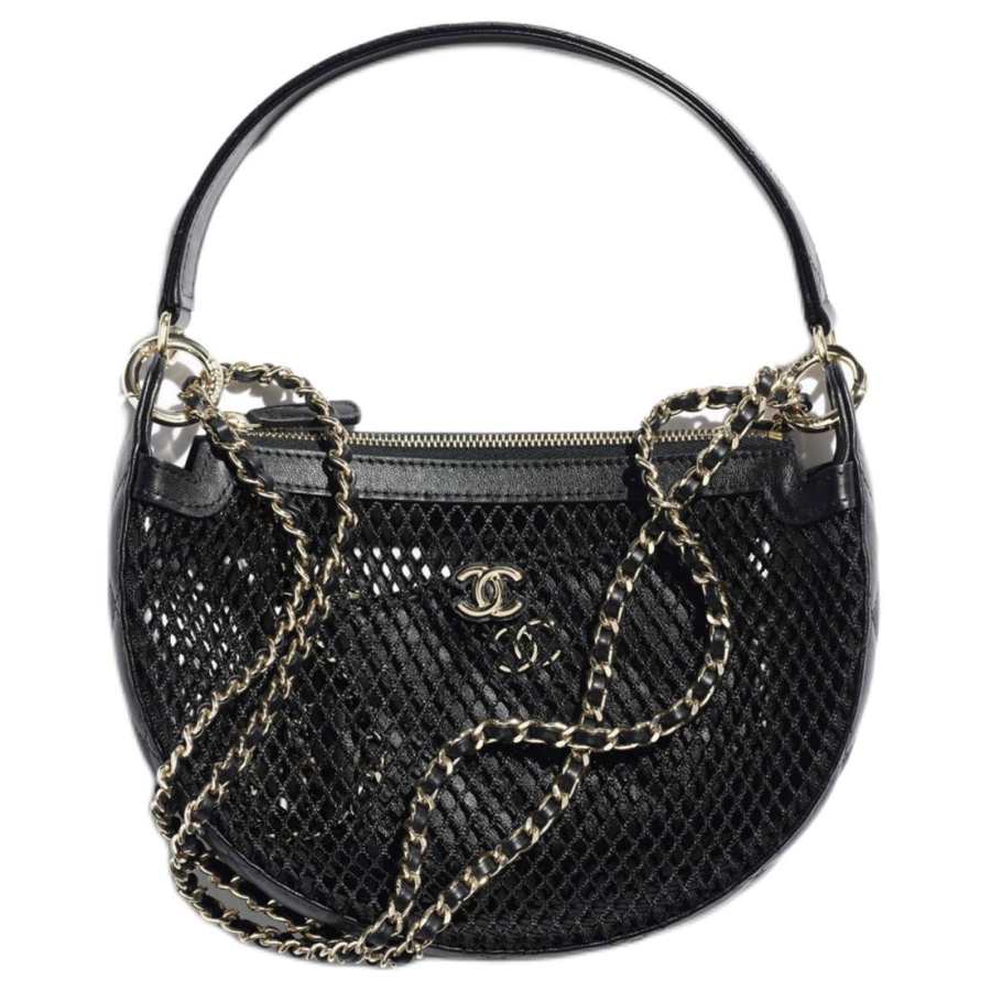 CHANEL Fishnet & Bright Lambskin & Gold Metal Handbag Women's Noir Black