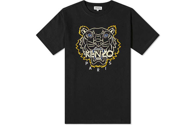 KENZO Classic Tiger Head T Shirts Men's Black Crew Neck Moderate Straight Fit