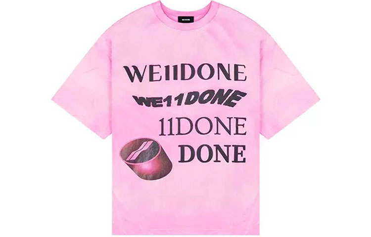WE11DONE T Shirts Unisex Pink Crew Neck Moderate Straight Fit