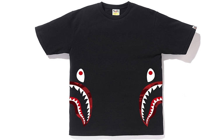 A BATHING APE Shark Series T Shirts Unisex Crew Neck Moderate Straight Fit